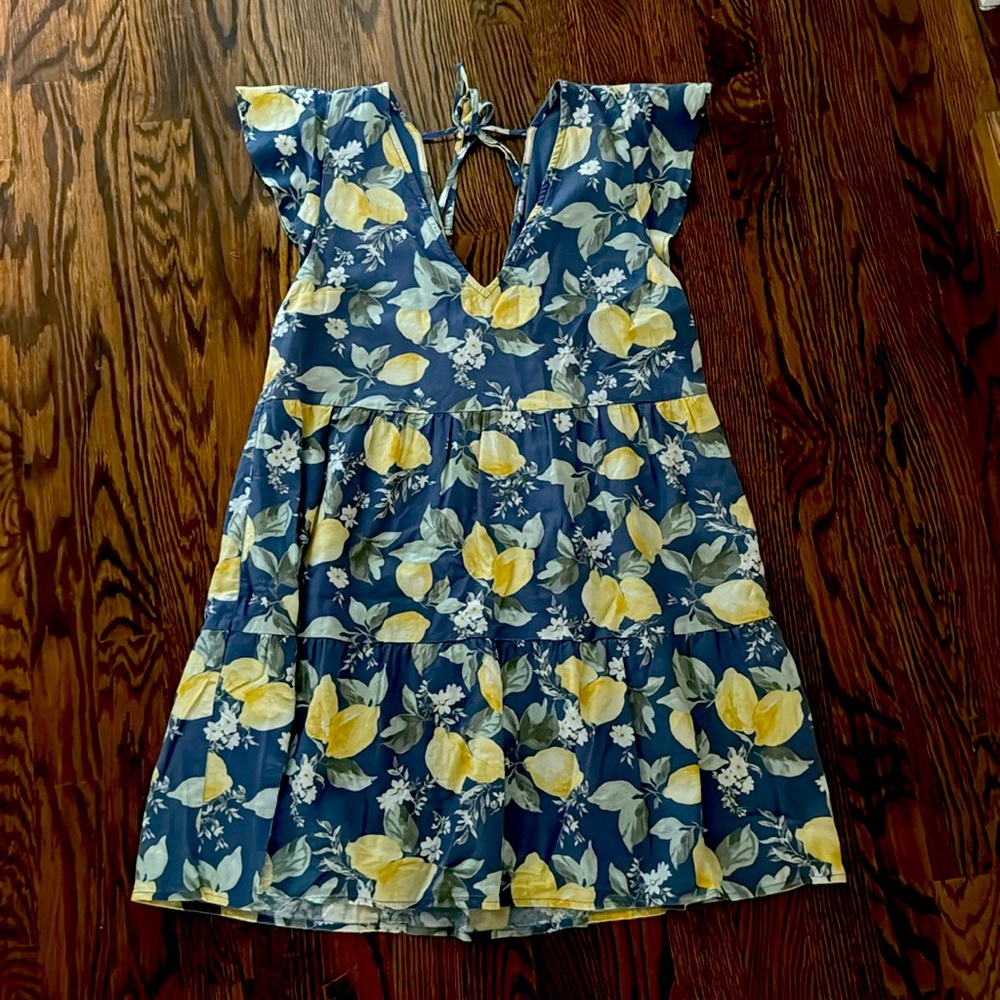 Abercrombie blue and yellow lemon floral print dress
